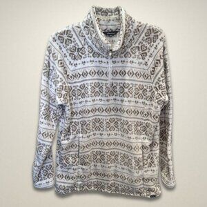 Eddie Bauer Pullover Fuzzy Fleece Kangaroo Pocket Adjustable Hem Cream/Tan W‎ XL
